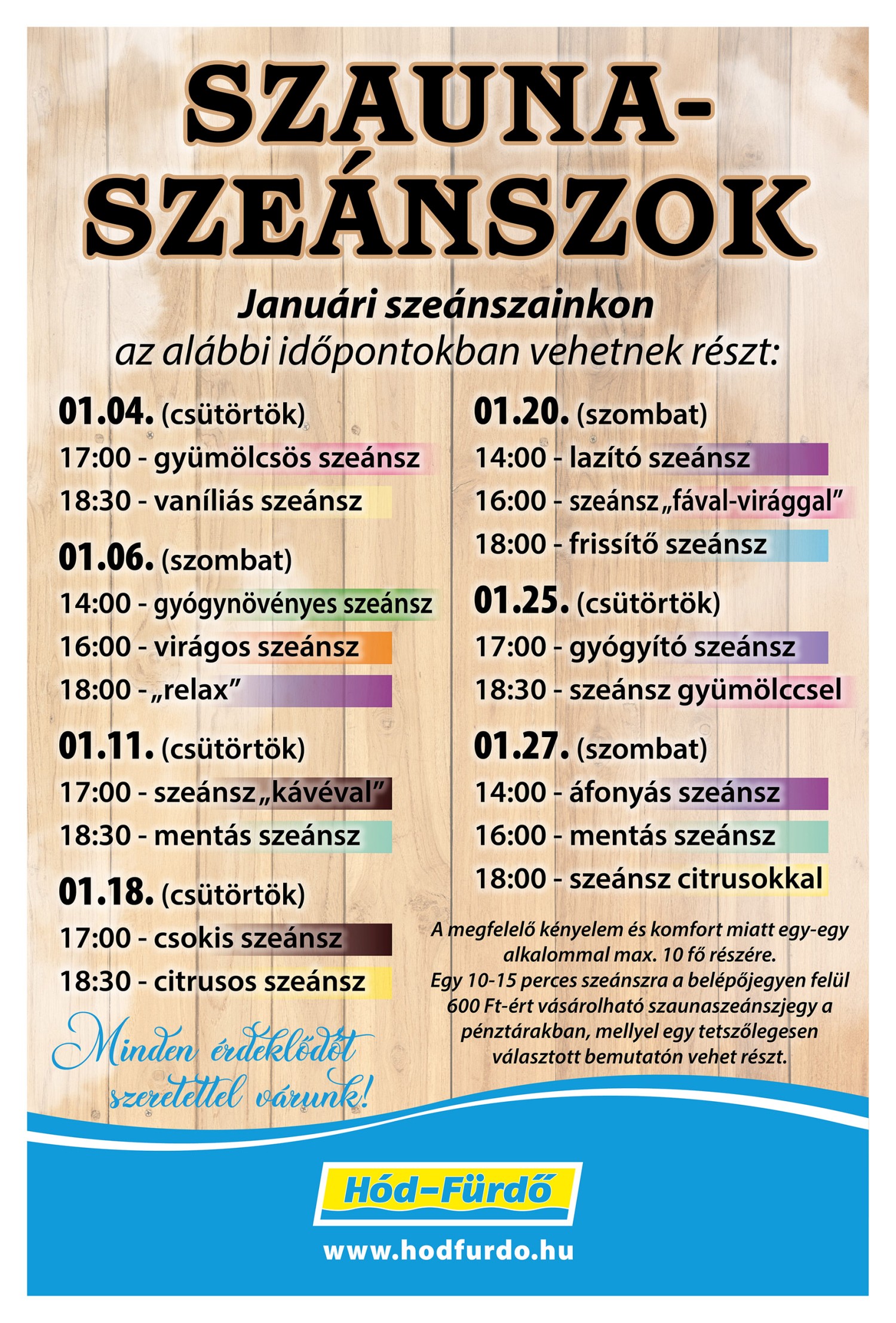 Januári szauna szeánszok
