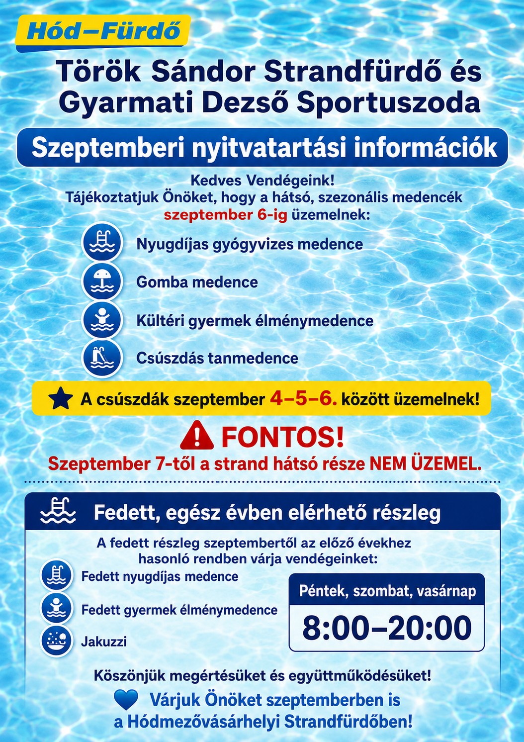 Szeptemberi nyitvatartás Szeptemberi nyitvatartás