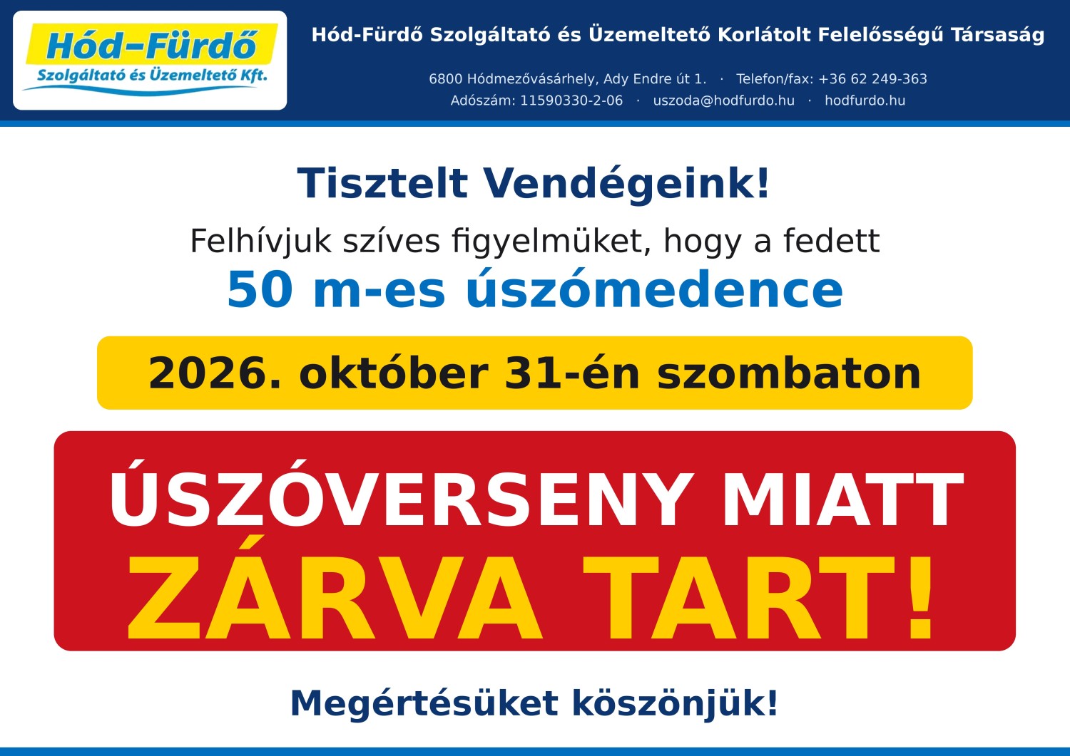 Úszóverseny miatti korlátozás