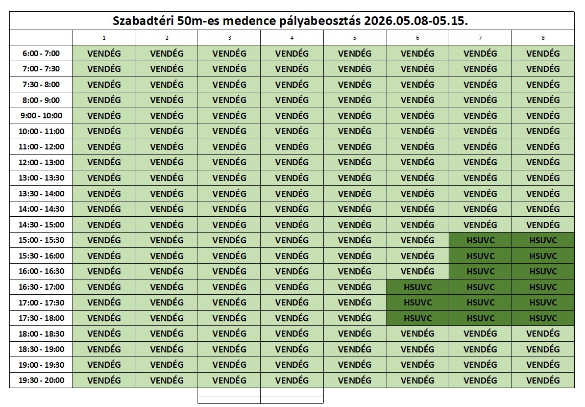 Szabadtéri medence - 2026. május hónapban Szabadtéri medence - 2026. május hónapban