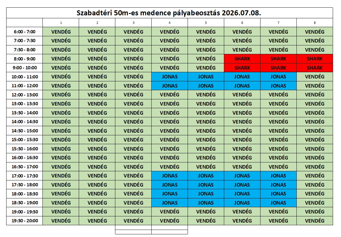 Szabadtéri medence - 2026. július hónapban Szabadtéri medence - 2026. július hónapban