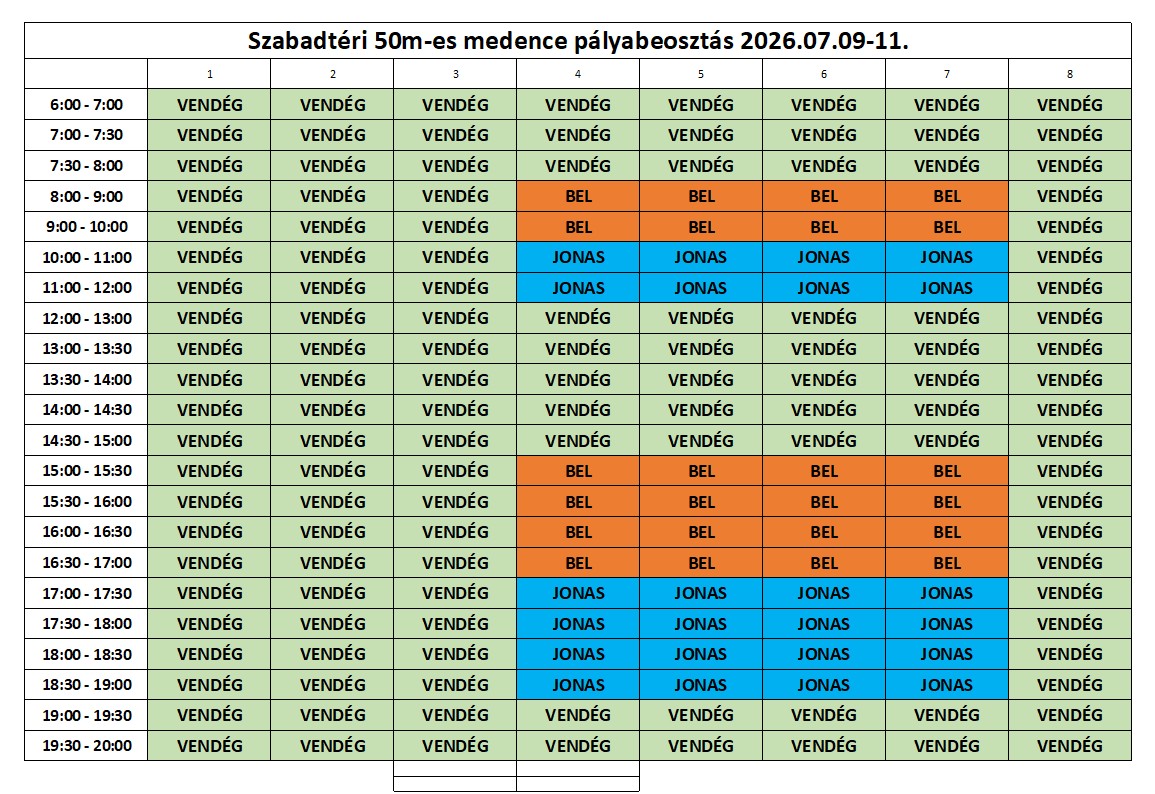 Szabadtéri medence - 2026. július hónapban Szabadtéri medence - 2026. július hónapban