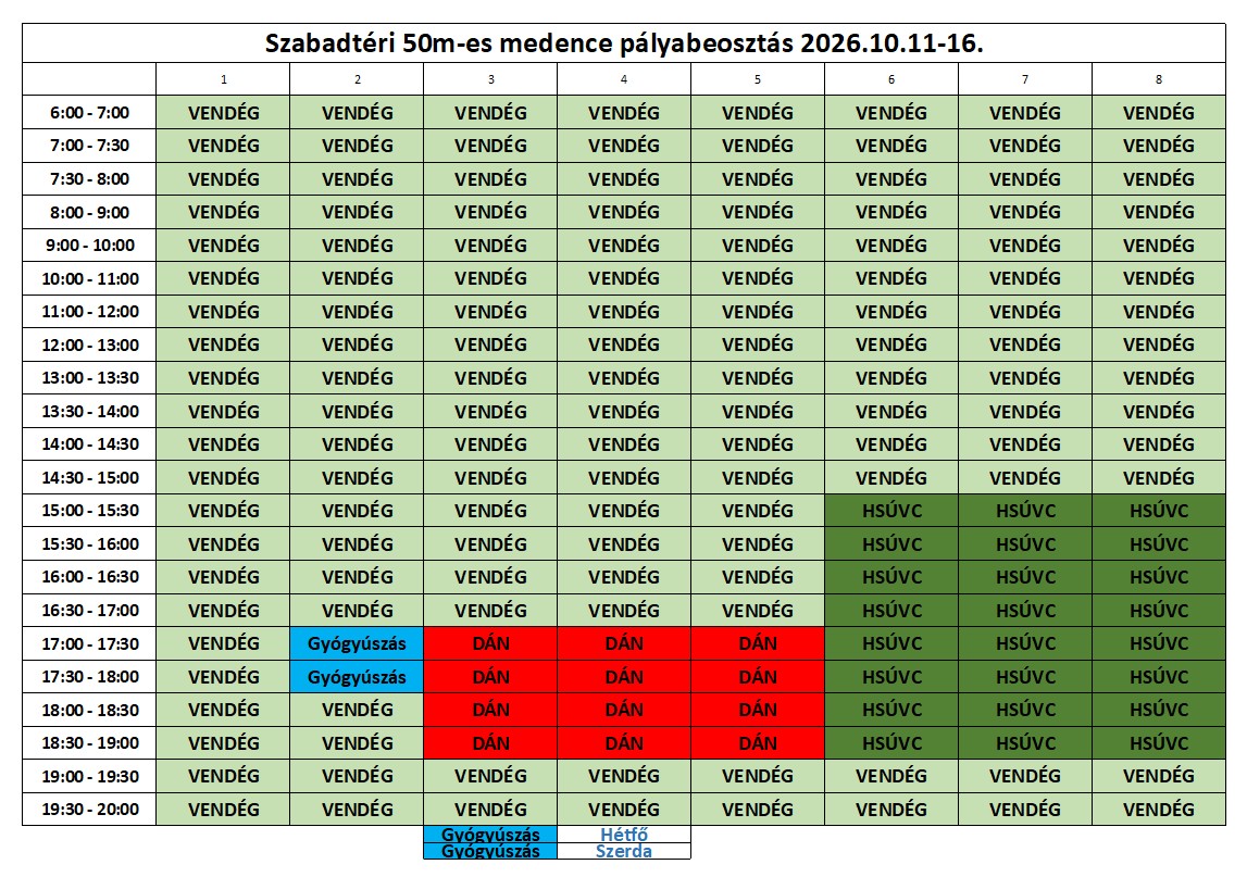 Szabadtéri medence - 2026. október hónapban Szabadtéri medence - 2026. október hónapban